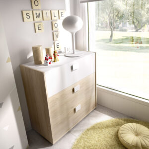 COMODA 3 CAJONES  DINA COLOR NATURAL / BLANCO